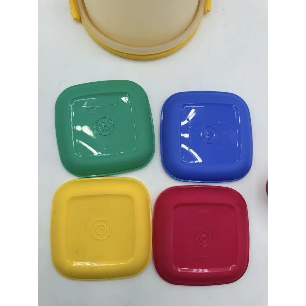 Vintage Tupperware Tupper Toys Mini Cake Carrier & 4 Plates 1 Cup Red Yellow +